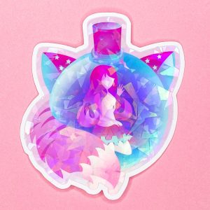 Holographic Trapped Girl in a Bottle Sticker